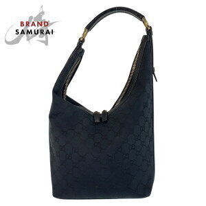 GUCCI black GG canvas leather shoulder bag